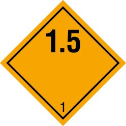   ADR/RID/ADN bárca, 1 osztály veszélye, 1.5 alosztály, robbanóanyagok és -tárgyak matrica / tábla [20db/ív]