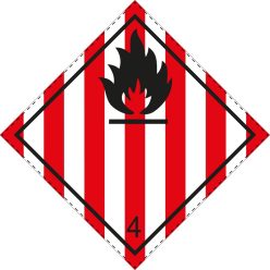 ADR/RID/ADN bárca, 4.1 osztály veszélye, gyúlékony szilárd anyagok, önreaktív anyagok, és szilárd, é