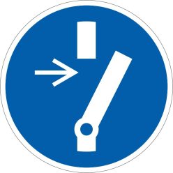   A készülék nyitás előtt kikapcsolandó! matrica (ISO 7010-M021 piktogram)