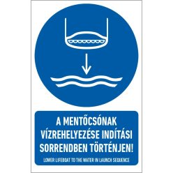   A mentőcsónak vízrehelyezése indítási sorrendben történjen! tábla (ISO 7010-M039 piktogram + felirat) 160x250 mm
