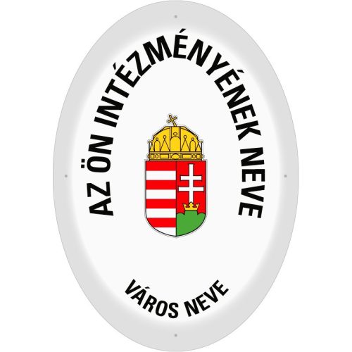 Ovális, domborított intézménynév-tábla címerrel