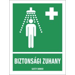   Biztonsági zuhany tábla (ISO 7010-E012 piktogram + felirat) 150x200 mm