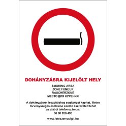Dohányzásra kijelölt hely (5 nyelvű, 39/2013. (II. 14.) Korm. rend.) matrica / tábla (piktogram + fe