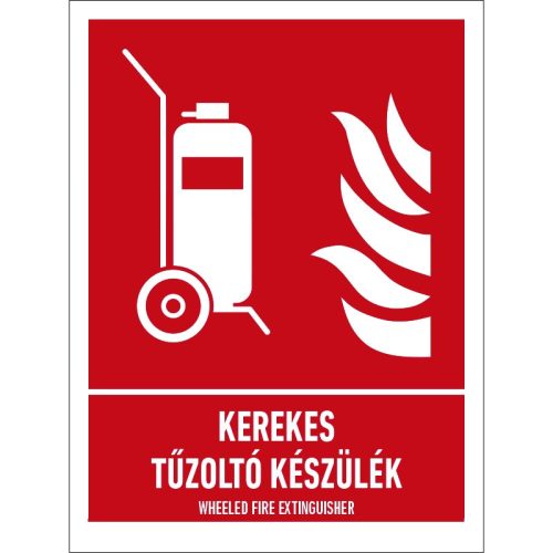 Kerekes tűzoltó készülék matrica (ISO 7010-F009 piktogram + felirat) 150x200 mm