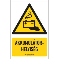   Akkumulátorhelyiség matrica / tábla (ISO 7010-W026 piktogram + felirat)