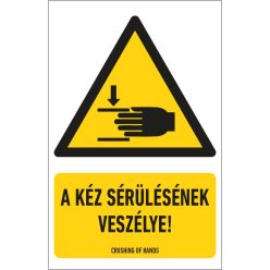   A kéz sérülésének veszélye! matrica / tábla (ISO 7010-W024 piktogram + felirat)