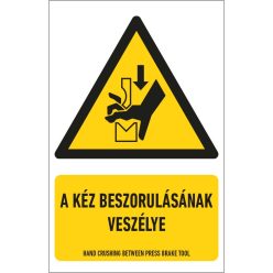   A kéz beszorulásának veszélye tábla (ISO 7010-W030 piktogram + felirat) 160x250 mm