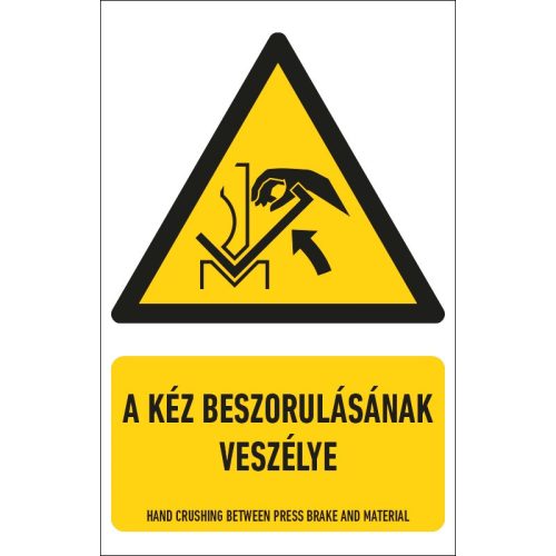 A kéz beszorulásának veszélye tábla (ISO 7010-W031 piktogram + felirat) 160x250 mm