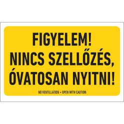   Figyelem! Nincs szellőzés, óvatosan nyitni! tábla 250x160 mm